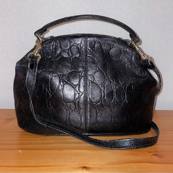 GIANI BERNINI BLACK LEATHER CROC Dome Clasp Purse Handbag - Picture 2 of 10